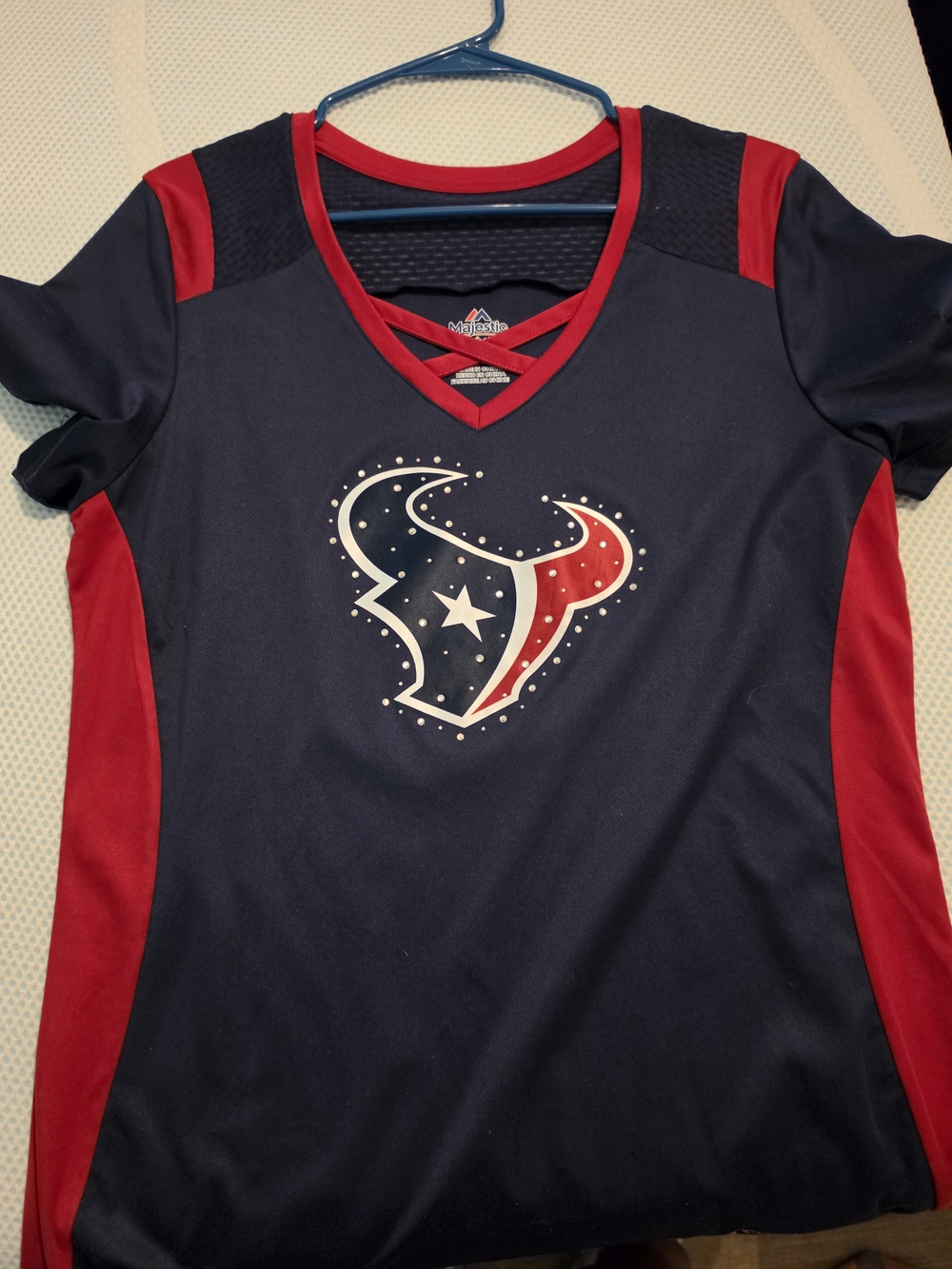 Majestic Navy and Red Houston Texans Women's Fan Tee